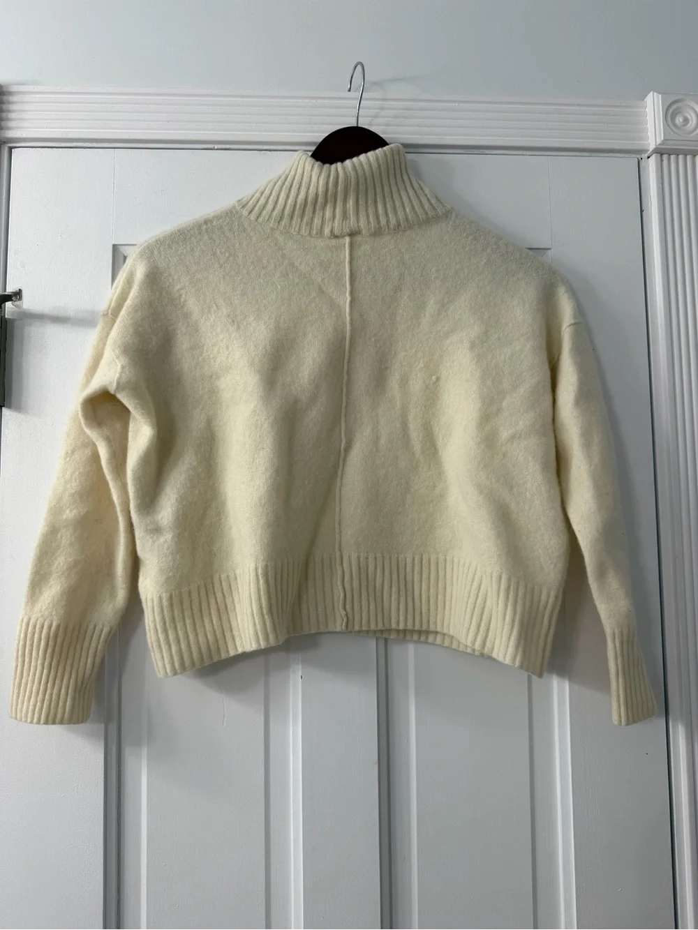 Free People 100% Cashmere Cream Funnel-Neck Ribbed Sweater